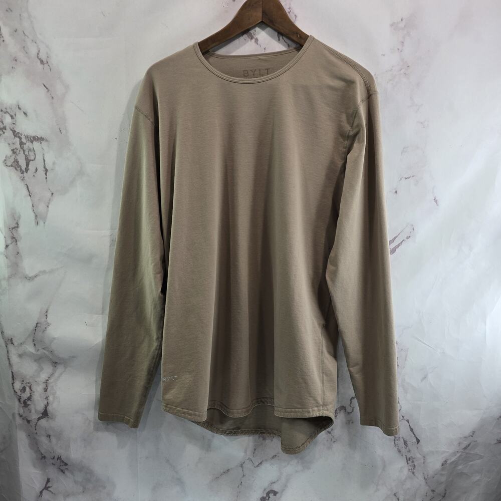 Bylt T Shirt Mens Large Brown Long Sleeve Drop Cut LS Blend Longline Tee Lux
